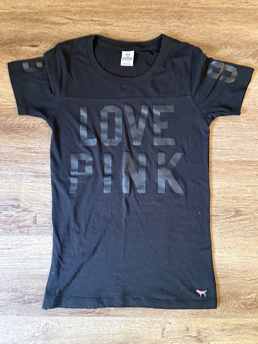 PINK Victoria's Secret Black 'LOVE PINK' Short Sleeve Tee